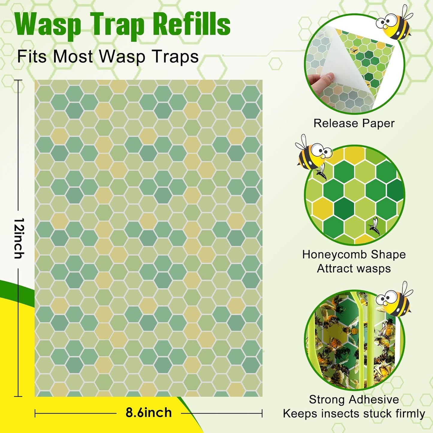 Qualirey Wasp Trap Refills - 20 Pack Super Sticky Replacement Pads for Yellow Jackets | Fits Most Traps, 12 x 8.6 Inch