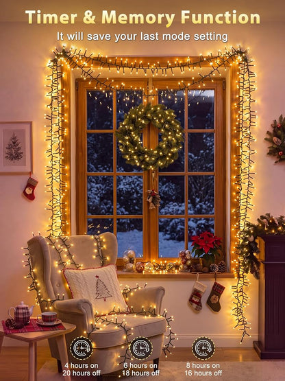BrightChristmas 99FT 1500LED Cluster Lights with Remote – Warm White (Variation: 1500 LED)