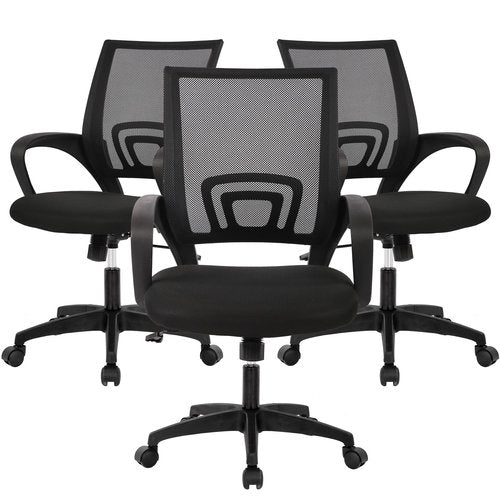 BestOffice | Ergonomic Office Chair | Mid-Back Swivel Desk Chair | Breathable Backrest & Lumbar Support | Adjustable Height | Sponge Seat | Rolling Wheels | Black | for Adults & Women