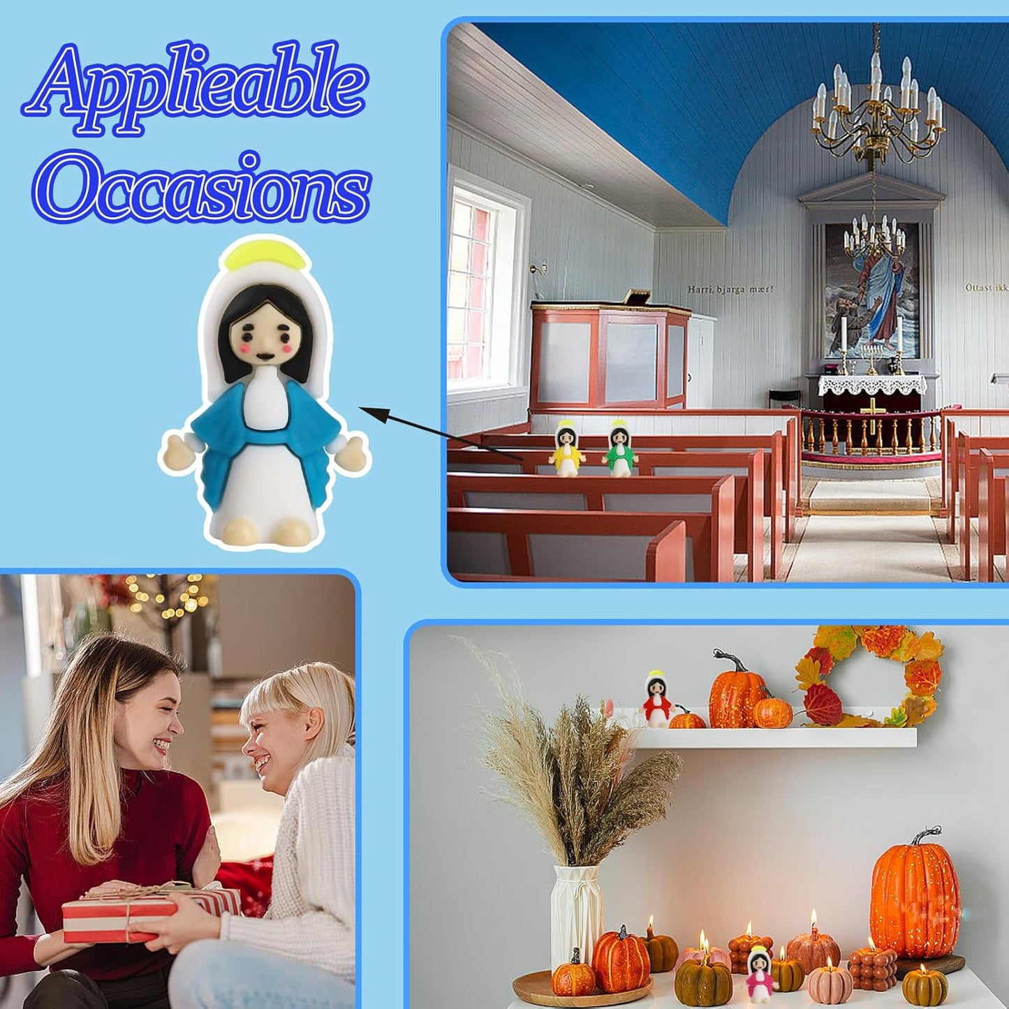 Regine Switzerland Virgin Mary Figurines - 20 Mini Christ Toys for Sunday School & Easter Gifts | Blue
