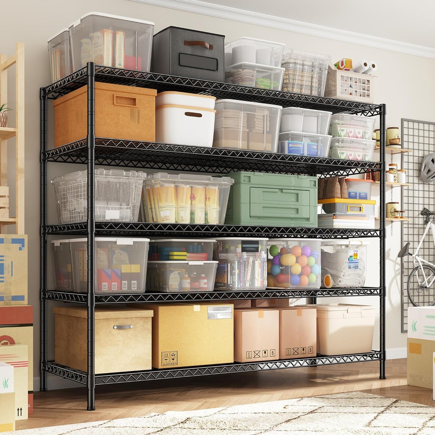 Reibii 3200LBS Heavy Duty Garage Shelving - 5 Tier Adjustable Metal Unit | 55.5" W x 18" D x 71" H