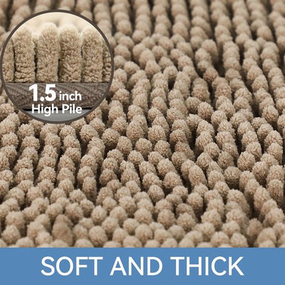 Bcoimo 24x17 Chenille Bath Mat – Non-Slip with Backing Bath Rug Ultra-Absorbent and Machine Washable Bathroom Mat Quick-Dry Design. Ideal for Bathroom Shower and Tub Areas