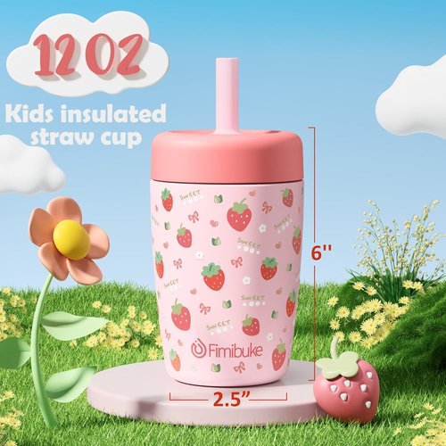 Fimibuke Kids Spill-Proof Sippy Cups - 12 OZ Insulated Stainless Steel Tumbler Set | BPA-Free, 2 Pack