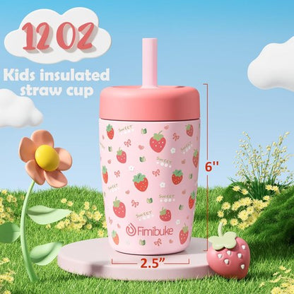 Fimibuke Kids Spill-Proof Sippy Cups - 12 OZ Insulated Stainless Steel Tumbler Set | BPA-Free, 2 Pack
