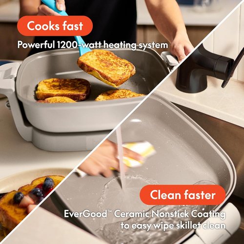 Bella Electric Skillet - Adjustable Temperature | EverGood™ Ceramic Coating, 1200 Watt, Oatmilk