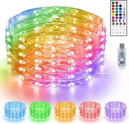 OMIKA Color Changing Fairy Lights - 33Ft Twinkle String Lights with 100 LEDs & USB Remote | 24 Colors, 196 Modes