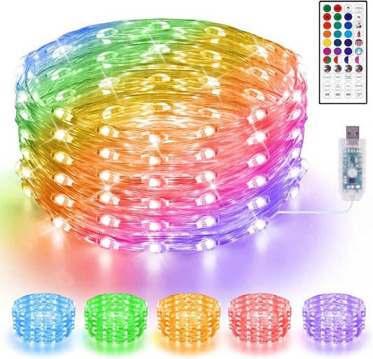 OMIKA Color Changing Fairy Lights - 33Ft Twinkle String Lights with 100 LEDs & USB Remote | 24 Colors, 196 Modes