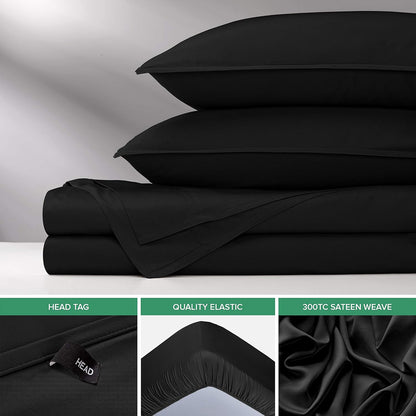 Pure Bamboo Twin Sheets - Luxuriously Soft & Cooling 100% Organic Viscose Bed Set | Black, Double Stitching