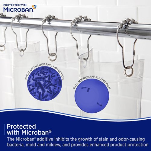 Kenney – Microban PEVA Shower Curtain Liner, Waterproof Medium-Weight Design with Rust-Resistant Metal Grommets & Weighted Magnetic Hem, 70" x 72", Clear