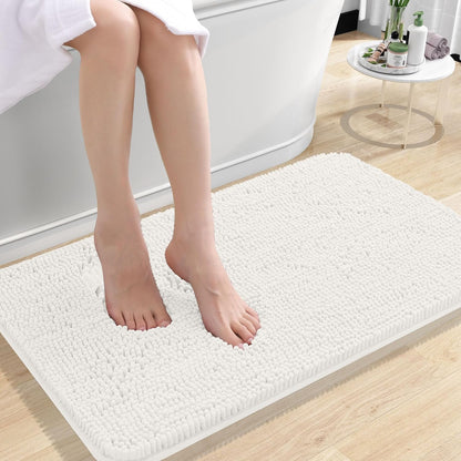 OLANLY Bathroom Rugs - Extra Soft Absorbent Chenille Bath Mats | Quick Dry, Machine Washable, 30x18, Ivory