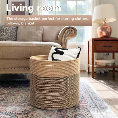Goodpick Large Cotton Rope Basket - 15.8"x15.8"x13.8" | Stylish Wicker Storage for Blankets & Toys