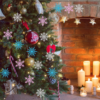 Skiennix Winter Snowflake Ornaments - Sparkly Ceiling Streamers for Holiday Decor | Glitter Pink & Blue