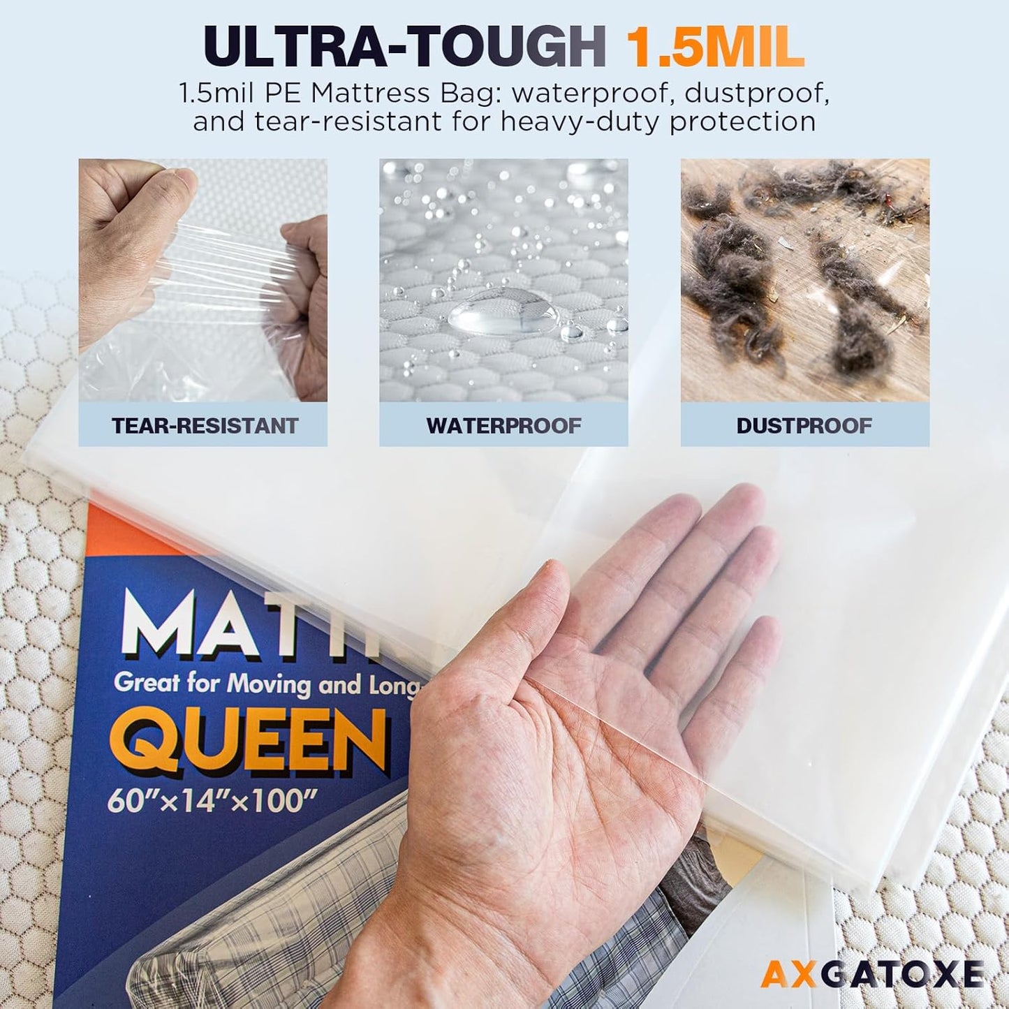 Regine Switzerland Waterproof Mattress Bag - Durable Plastic Protector for Moving | Queen Size (1.5MIL)