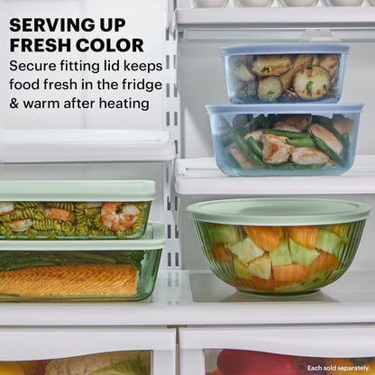 Pyrex Colors Tinted Mixing Bowls Set - Sculpted Glass with Plastic Lids | 3-Pack Nesting Bowls (1.3QT, 2.3QT, 4.5QT)