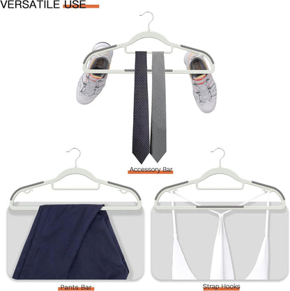Skiennix Heavy Duty Plastic Hangers - Non-Slip Design with Rubber Pads & 360° Hook | Space-Saving Gray Closet Organizer for Shirts, Pants, and Coats - 60 Pack