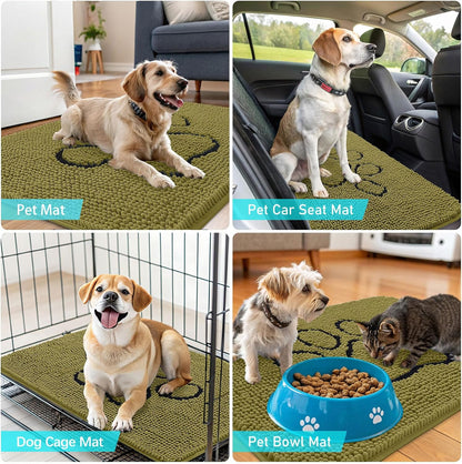 OLANLY Dog Door Mat - Absorbent Muddy Paws Doormat | Non-Slip Chenille, 36x24, Willow Green