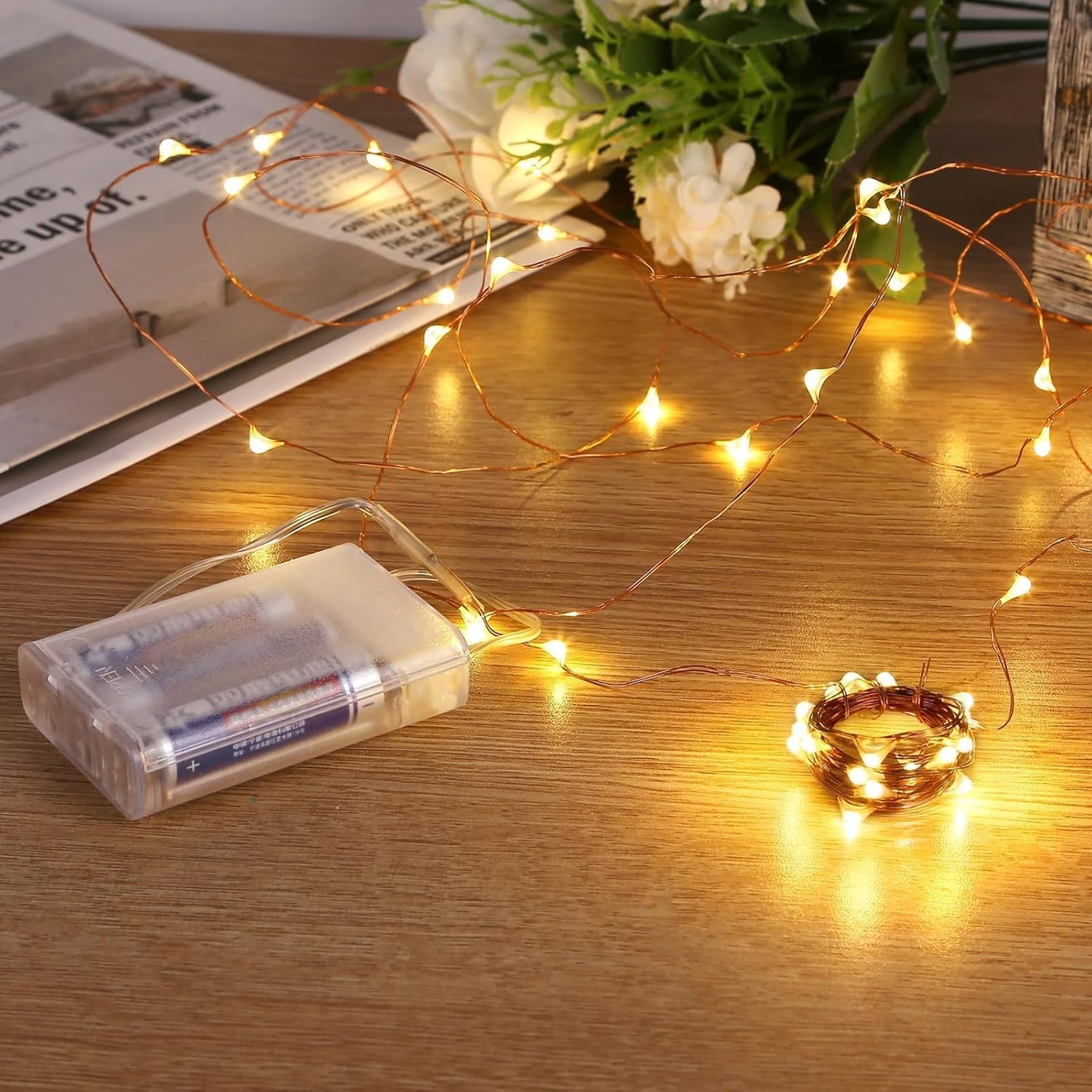 Sanniu LED String Lights - Mini Battery-Powered Copper Wire Fairy Lights | 16ft Warm White for Bedroom & Parties