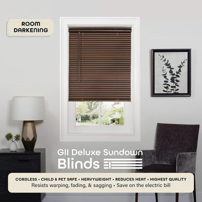 Achim Home Decor Cordless Room Darkening Mini Blinds - Mahogany, 27" W x 64" L, 1" Slats