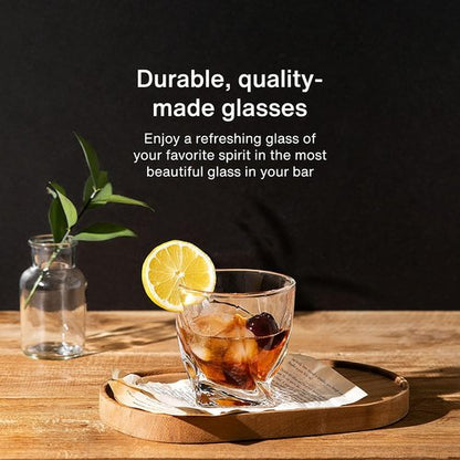 GoodGlassware Swirl Whiskey Glasses (Set of 4) - 10 oz Premium Tumblers Perfect for Drinking Bourbon, Scotch, Rum, Spirits, and Old Fashioned Cocktails on the Rocks - Dishwasher Safe and Lead-Free