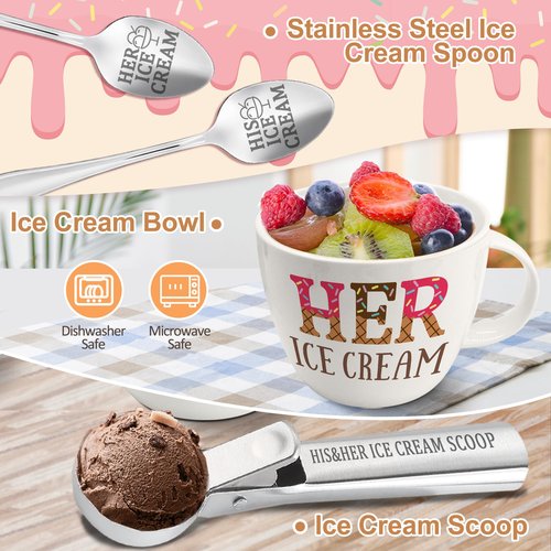 FUTBU Anniversary Couple Gift Ice Cream Bowls and Spoon Scoop Set, His and Hers Gifts, Mothers Day Couples His Her Ice Cream Accessories Bowl Present, Unique Wedding Gift 2025 for Friends