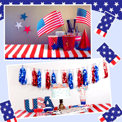 Regine Switzerland 30-Pack 4th of July Tablecloths - 54 x 108 Inch Red, White & Blue Disposable Covers for Patriotic Celebrations