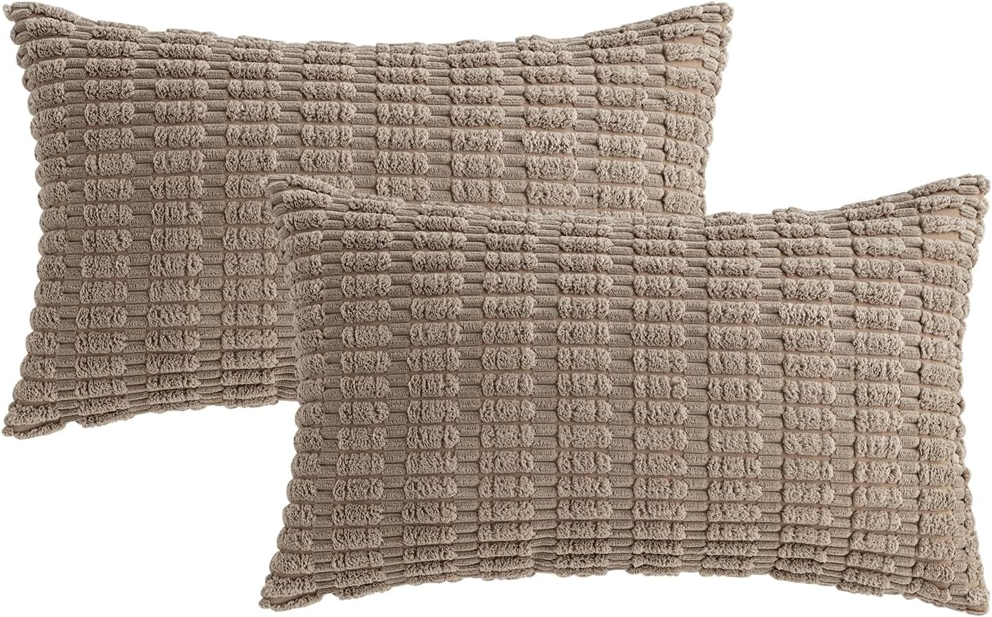 MIULEE Decorative Lumbar Throw Pillow Covers - Soft Boho Striped Design | 20x12 Inch Light Brown for Sofa & Living Room