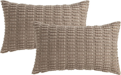 MIULEE Decorative Lumbar Throw Pillow Covers - Soft Boho Striped Design | 20x12 Inch Light Brown for Sofa & Living Room