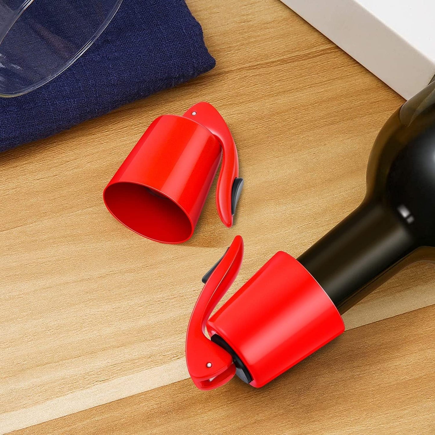 Wine Stoppers Set of 2 - Stainless Steel Wine Bottle Stopper with Silicone Seal, Reusable Beverage Preserver, Freshness Keeper, Premium Bottle Sealers, Ideal Wine Saver Accessory Gift Set