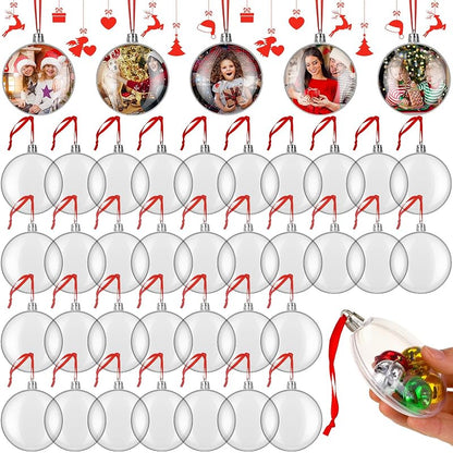 Jenaai 50 Pcs Clear Fillable Christmas Ornament Balls - 3.15 Inch Round Plastic