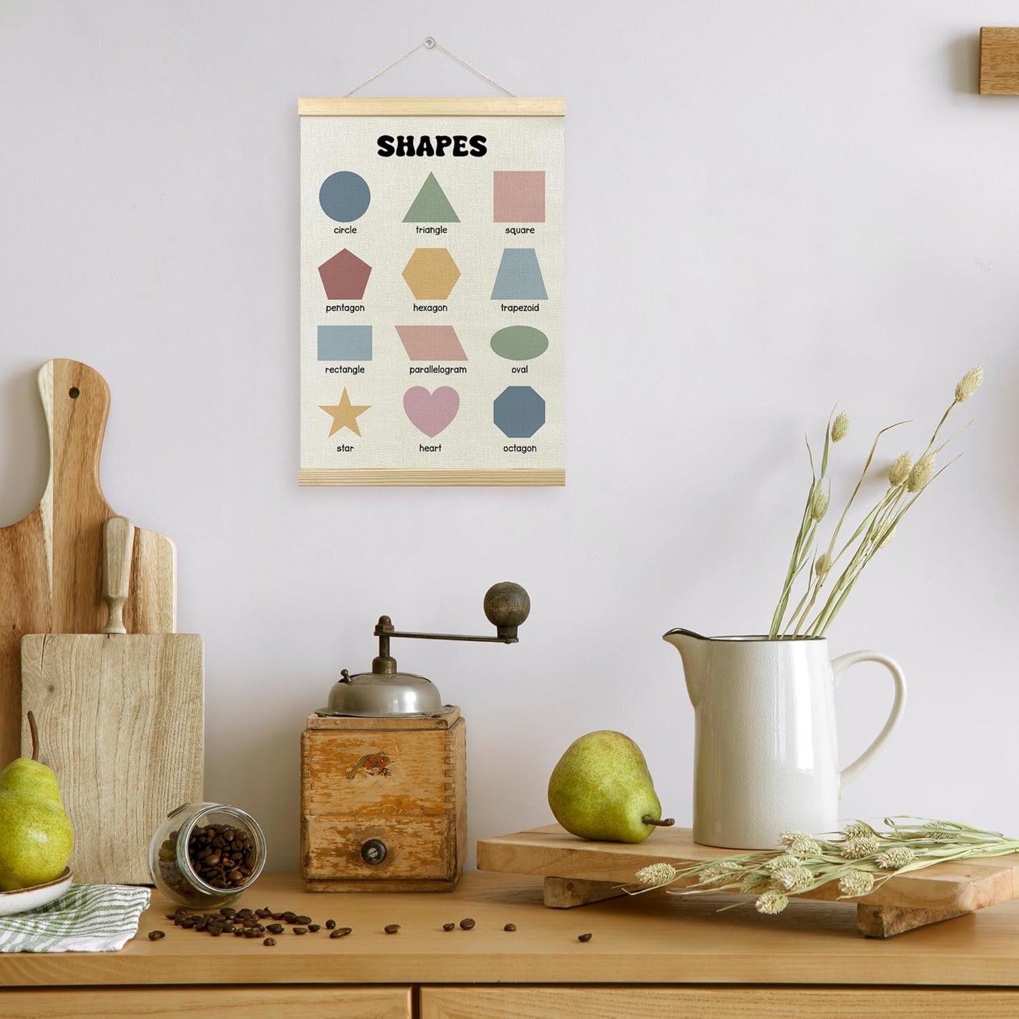 TLESKE Boho Classroom Shapes Chart - Educational Wall Art Decor for Kids Room | 12x16" Hanger Frame