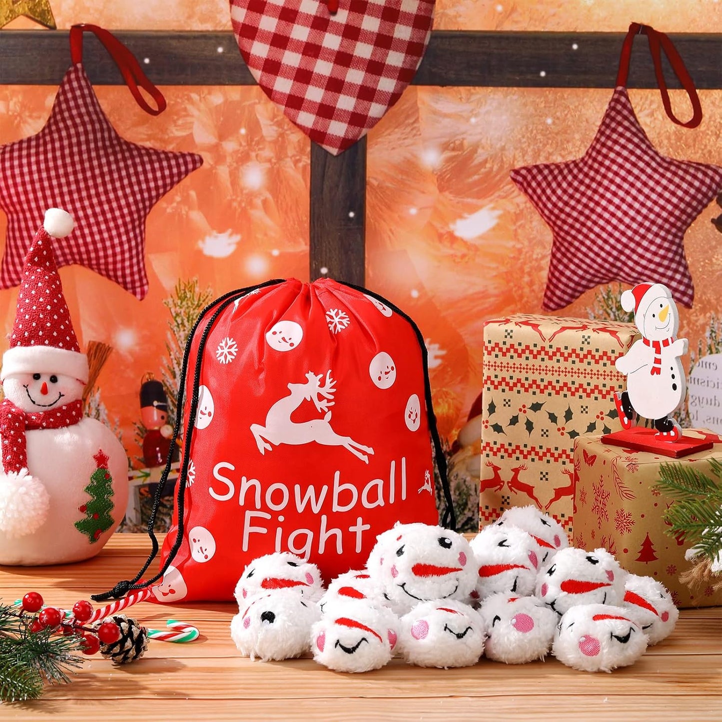 Skiennix 48-Piece Christmas Snowball Set - 2.4-Inch Plush Snowman Indoor Decorations | Winter Decor