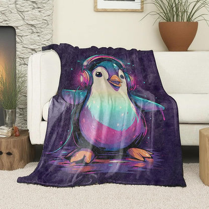 Penguin Plush Throw Blanket 50x60 Inch - Lightweight Soft Flannel with Headphones Design - Variation: Penguin25+50×60 Inch