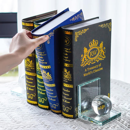 Skiennix Crystal Bookends - L Shape Non-Skid Heavy-Duty Book Holder | 4 Inch Clear Decorative Ornaments