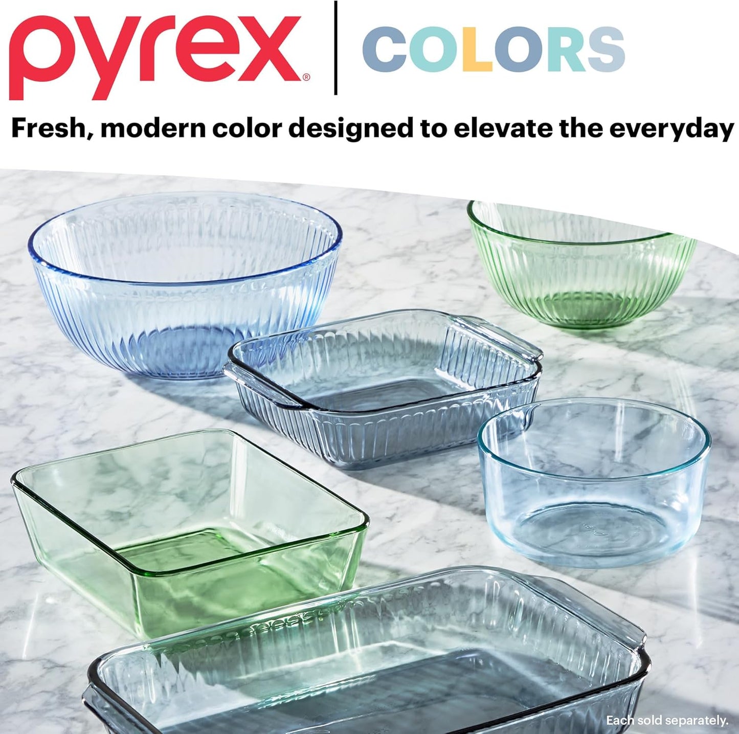 Pyrex Colors Tinted Mixing Bowls Set - Sculpted Glass with Plastic Lids | 3-Pack Nesting Bowls (1.3QT, 2.3QT, 4.5QT)