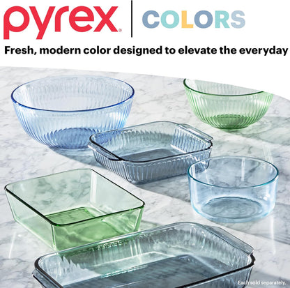 Pyrex Colors Tinted Mixing Bowls Set - Sculpted Glass with Plastic Lids | 3-Pack Nesting Bowls (1.3QT, 2.3QT, 4.5QT)