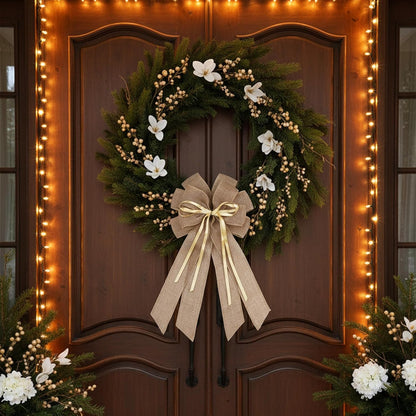 YKW Large Brown Burlap Bow - Rustic 20x11 Inch Wreath Decor for Fall & Wedding Ornaments
