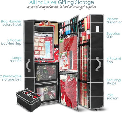 Hearth & Harbor Holiday Storage | Extra 2 PC Christmas Bins & Ribbon Organizer - Fade Resistant, Fits 30 Rolls