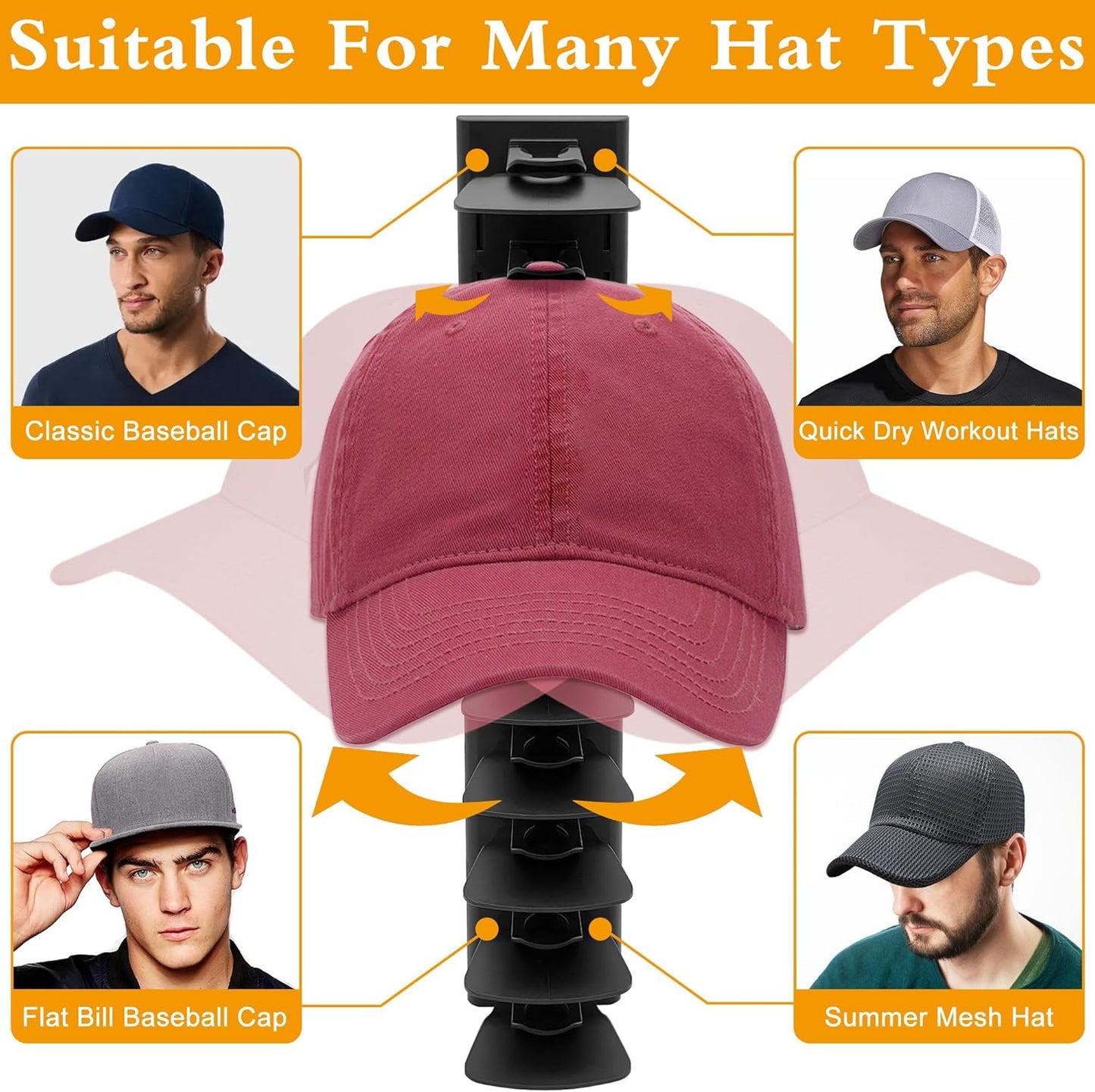 Skiennix Hat Rack | Organizer for Up to 20 Baseball Caps | Wall-Mounted, Black, 1 Pack