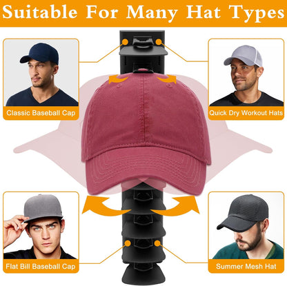 Skiennix Hat Rack | Organizer for Up to 20 Baseball Caps | Wall-Mounted, Black, 1 Pack
