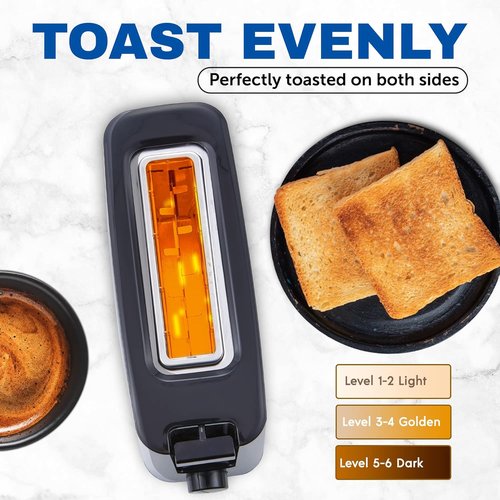 Elite Gourmet Cool Touch Toaster - Single Slice with 6 Toasting Levels & Wide Slot for Bagels, Black