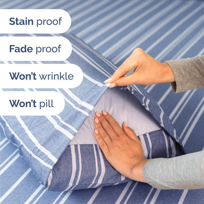 Skiennix Twin Size Sheet Set - Comfy Cooling Bed Sheets - Luxury Hotel Quality - Deep Pockets, Soft, Wrinkle-Free - Blue Stripes