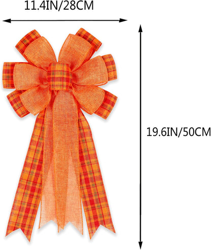 Skiennix Fall Bows - 2 Pack Halloween & Thanksgiving Wreath Decorations | Orange Buffalo Plaid Design