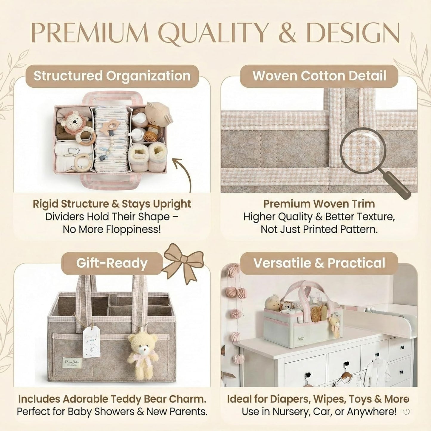 PeraBella Baby Diaper Caddy Organizer - XL Portable Felt Basket for Nursery & Car Essentials