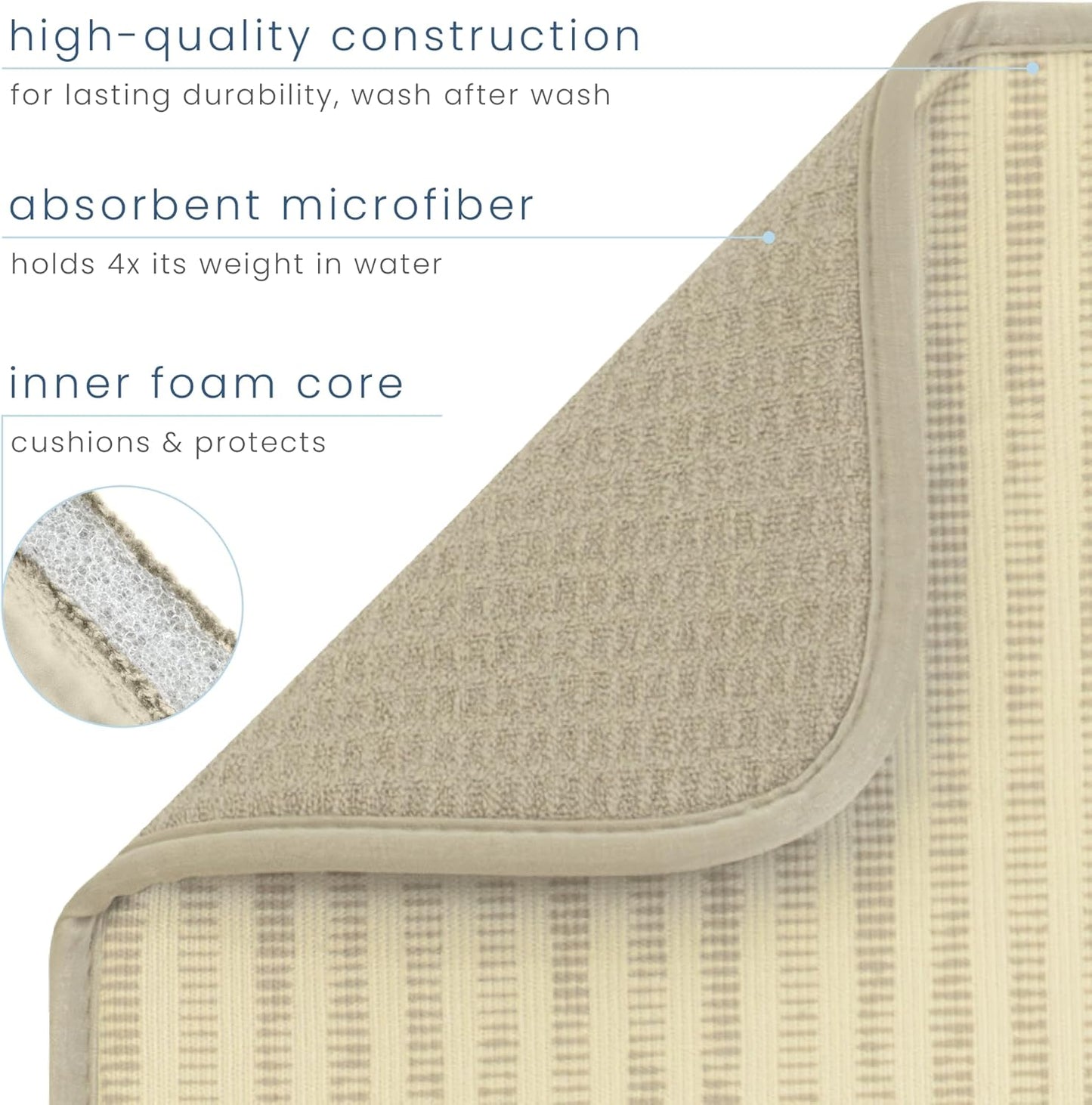 S&T INC. Dish Drying Mat - Absorbent Microfiber Kitchen Counter Pad, 16” x 18”, Cream Distressed Lines