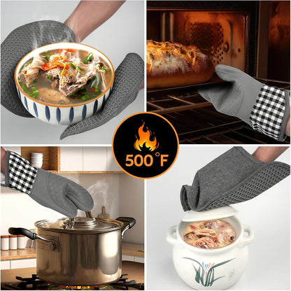 Skiennix Silicone Oven Mitts Set - Heat Resistant 4-Piece Bakeware Set with Pot Holders & Hot Pads