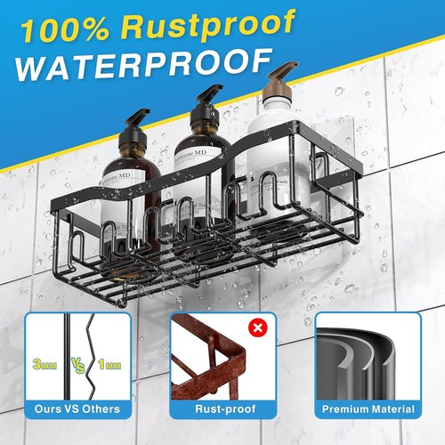 EUDELE Adhesive Shower Caddy - 5 Pack Rustproof Stainless Steel Bath Organizers | No Drilling Shelves for Easy Bathroom Storage