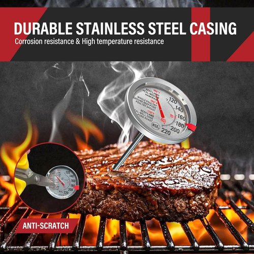 AWLKIM Stainless Steel Meat Thermometer - Safe Leave-In Oven Probe with 2.5-Inch Extra-Large Dial - Silver