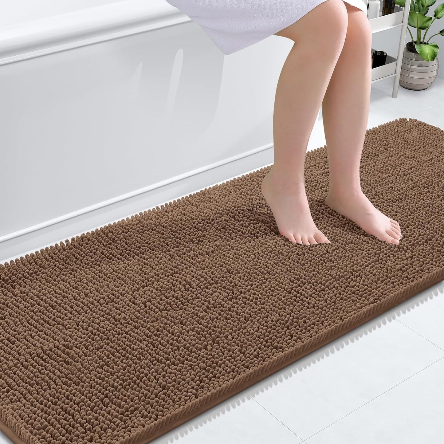 OLANLY Bathroom Runner Rugs - Extra Soft Chenille Bath Mats | 70x24, Quick-Dry & Machine Washable, Mocha