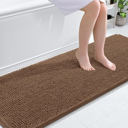 OLANLY Bathroom Rugs 70x24, Extra Soft Absorbent Chenille Bath Rugs, Rubber Backing Quick Dry, Machine Washable Bath Mats for Bathroom Floor, Tub and Shower, Home Decor Accessories, Mocha