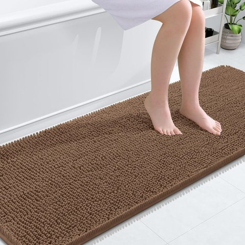 OLANLY Bathroom Rugs 70x24, Extra Soft Absorbent Chenille Bath Rugs, Rubber Backing Quick Dry, Machine Washable Bath Mats for Bathroom Floor, Tub and Shower, Home Decor Accessories, Mocha
